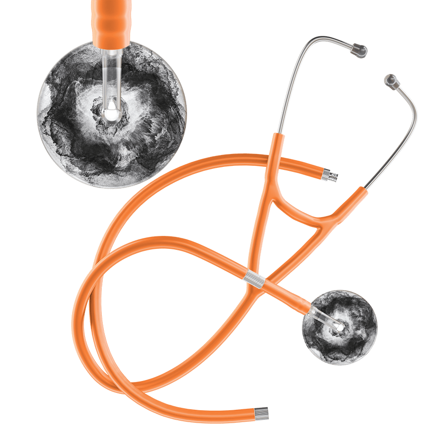Ultrascope Single Stethoscope US076L12 / Adult / Orange Extended Tubing TieDye Single Color Stethoscope - Cardiology Watercolor Designs