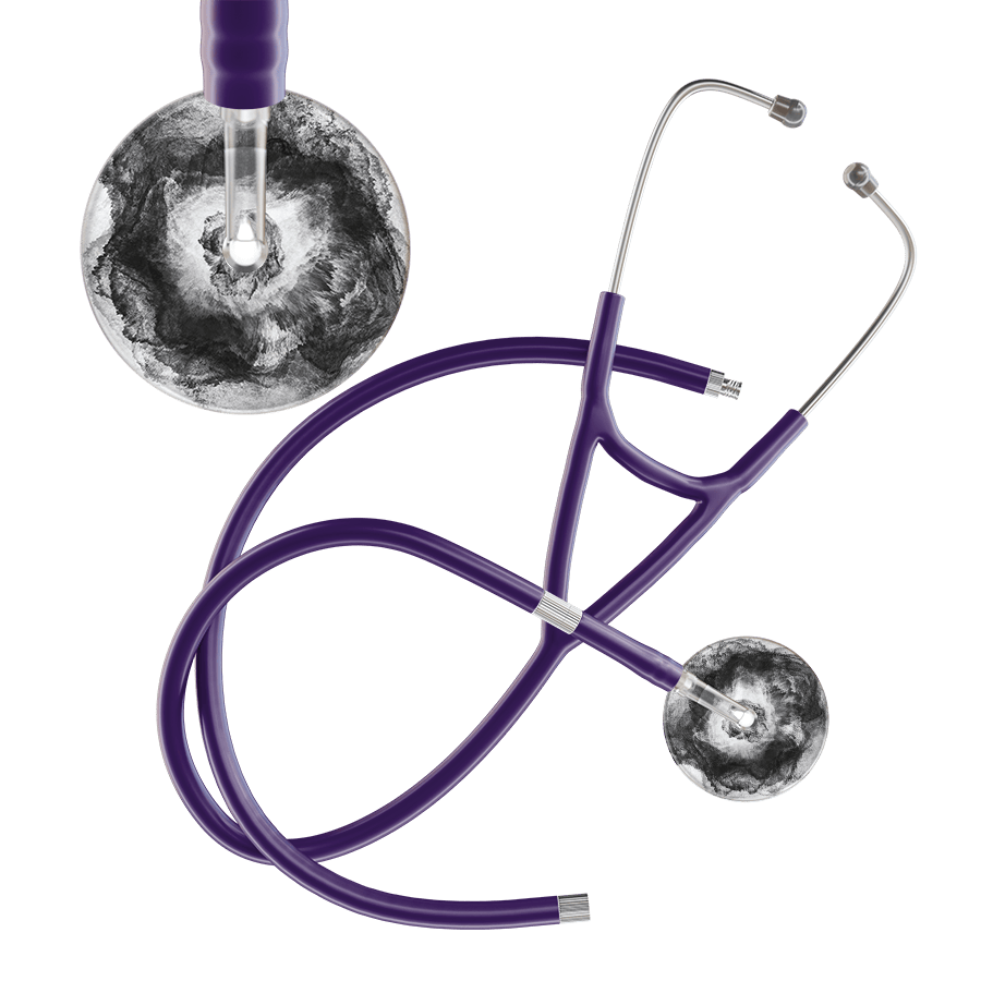 Ultrascope Single Stethoscope US076L12 / Pediatric / Purple Extended Tubing TieDye Single Color Stethoscope - Cardiology Watercolor Designs