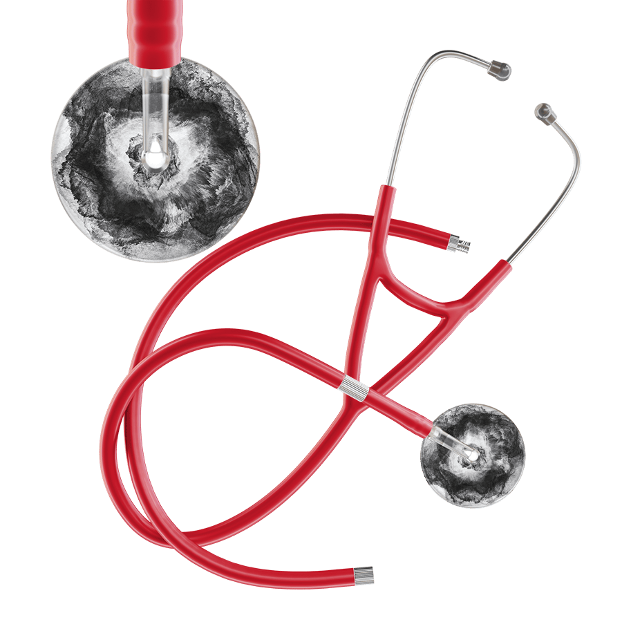 Ultrascope Single Stethoscope US076L12 / Pediatric / Red Extended Tubing TieDye Single Color Stethoscope - Cardiology Watercolor Designs