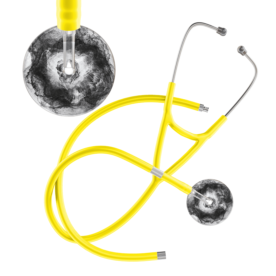 Ultrascope Single Stethoscope US076L12 / Pediatric / Yellow Extended Tubing TieDye Single Color Stethoscope - Cardiology Watercolor Designs