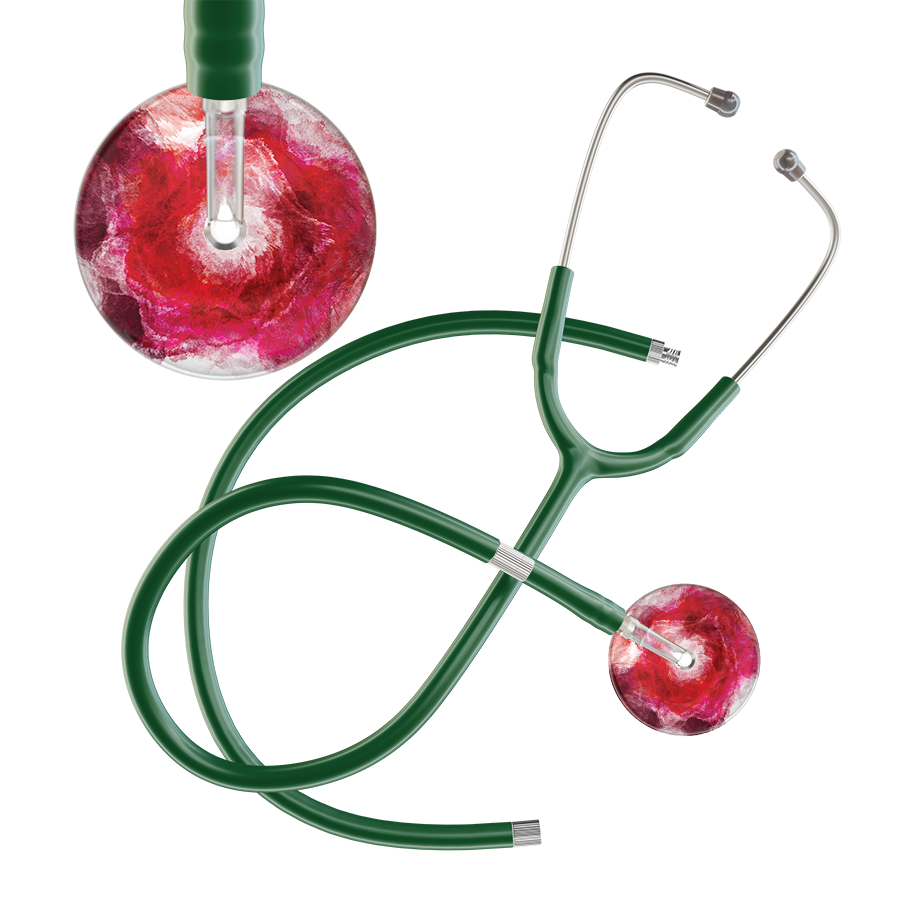 Ultrascope Single Stethoscope US076M13 / Adult / Dark Green Extended Tubing TieDye Single Color Stethoscope - Watercolor Designs