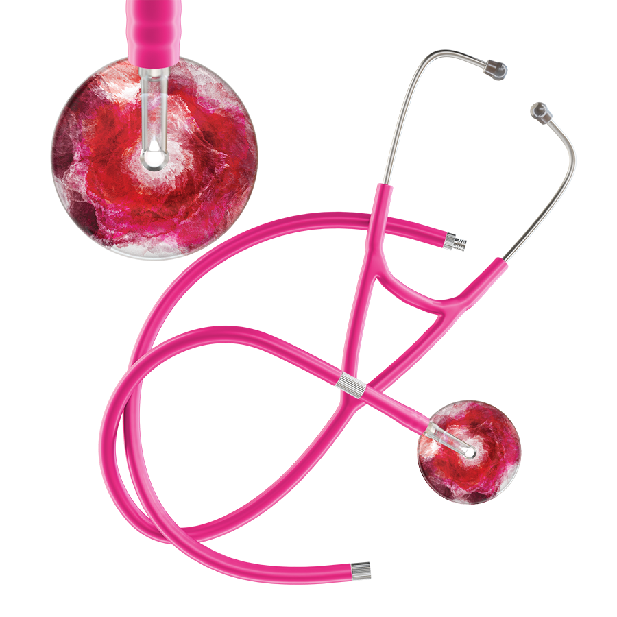 Ultrascope Single Stethoscope US076M13 / Pediatric / Hot Pink Extended Tubing TieDye Single Color Stethoscope - Cardiology Watercolor Designs
