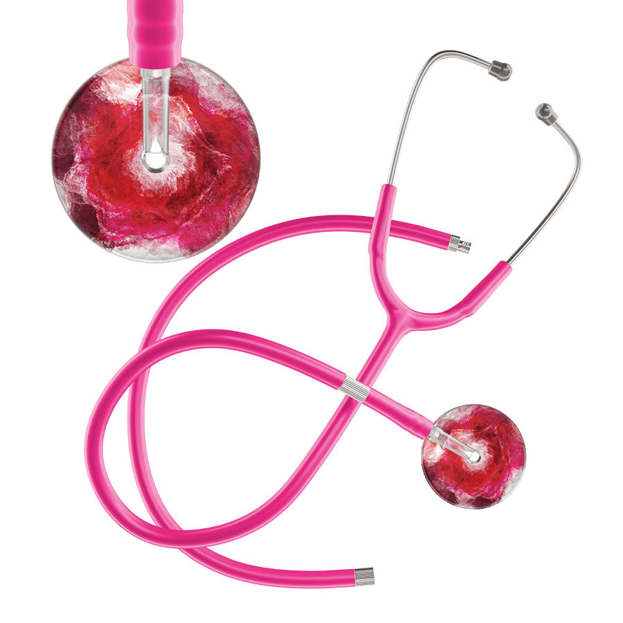 Ultrascope Single Stethoscope US076M13 / Adult / Hot Pink Extended Tubing TieDye Single Color Stethoscope - Watercolor Designs