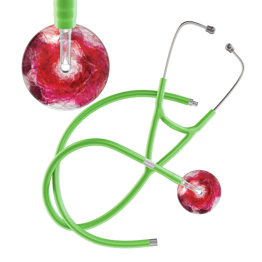 Ultrascope Single Stethoscope US076M13 / Pediatric / Lime Green Extended Tubing TieDye Single Color Stethoscope - Cardiology Watercolor Designs