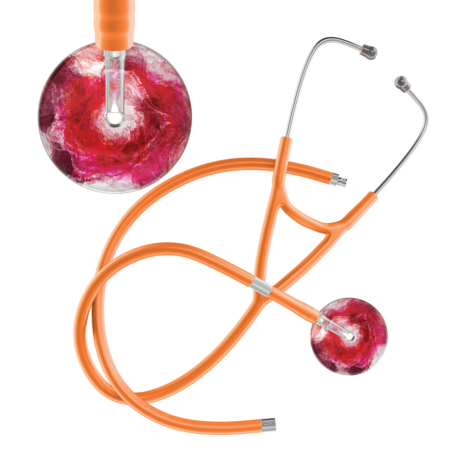 Ultrascope Single Stethoscope US076M13 / Adult / Orange Extended Tubing TieDye Single Color Stethoscope - Cardiology Watercolor Designs