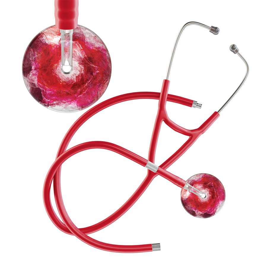 Ultrascope Single Stethoscope US076M13 / Pediatric / Red Extended Tubing TieDye Single Color Stethoscope - Cardiology Watercolor Designs
