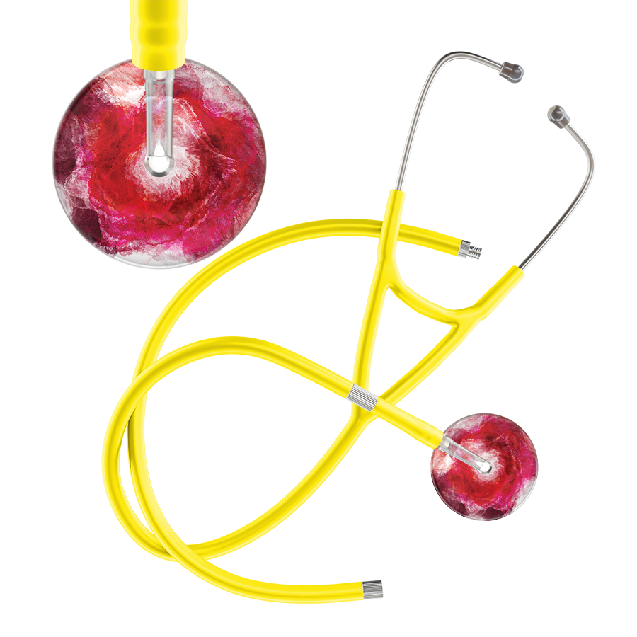 Ultrascope Single Stethoscope US076M13 / Pediatric / Yellow Extended Tubing TieDye Single Color Stethoscope - Cardiology Watercolor Designs
