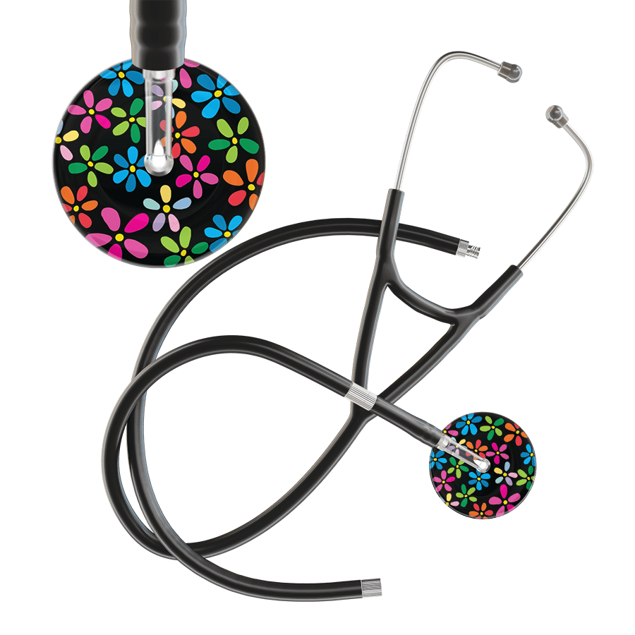 Ultrascope Single Stethoscope Black Flower Power / Adult / Black Extended Tubing Dark Flower Power Cardiology Stethoscope