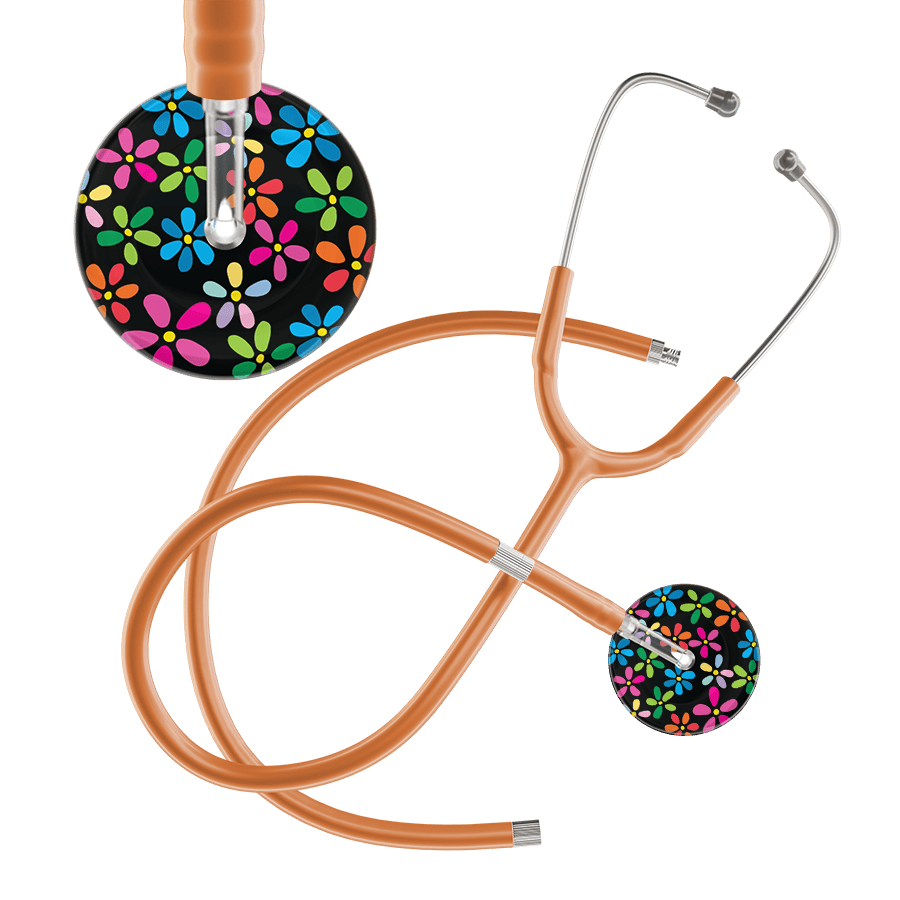 Ultrascope Single Stethoscope Black Flower Power / Pediatric / Caramel Extended Tubing Dark Flower Power Stethoscope