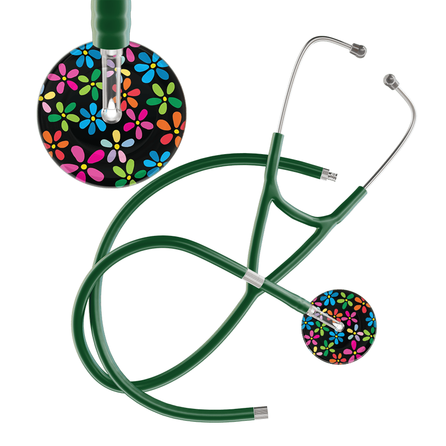 Ultrascope Single Stethoscope Black Flower Power / Adult / Dark Green Extended Tubing Dark Flower Power Cardiology Stethoscope
