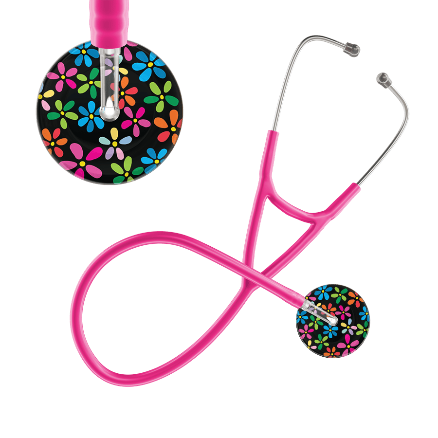 Ultrascope Single Stethoscope Black Flower Power / Adult / Hot Pink Dark Flower Power Cardiology Stethoscope