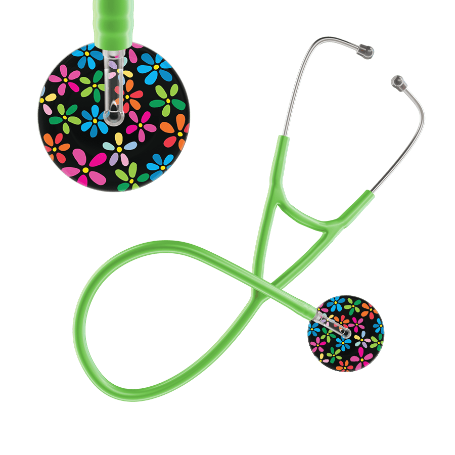 Ultrascope Single Stethoscope Black Flower Power / Adult / Lime Green Dark Flower Power Cardiology Stethoscope