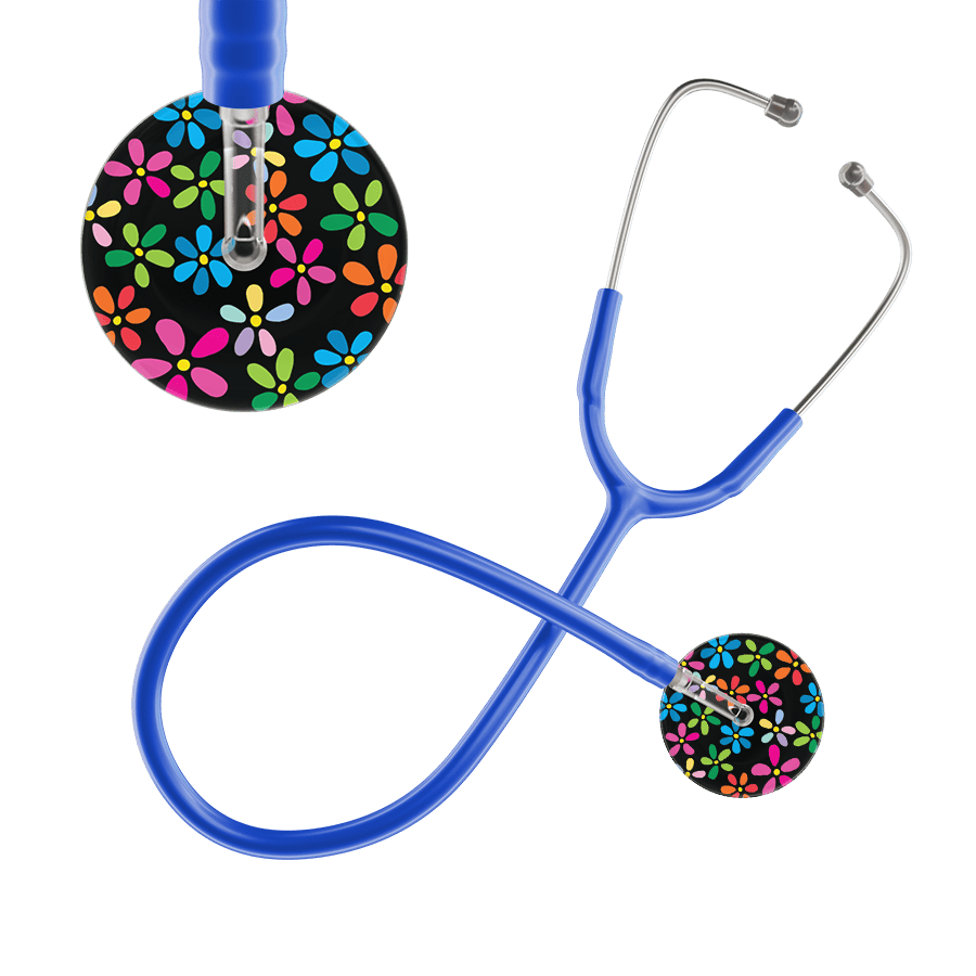 Ultrascope Single Stethoscope Black Flower Power / Adult / Royal Blue Flower Power Stethoscope