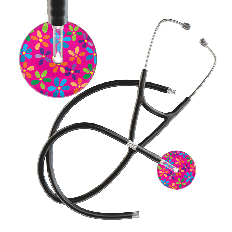 Ultrascope Single Stethoscope Hot Pink Flower Power / Adult / Black Extended Tubing Light Flower Power Cardiology Stethoscope