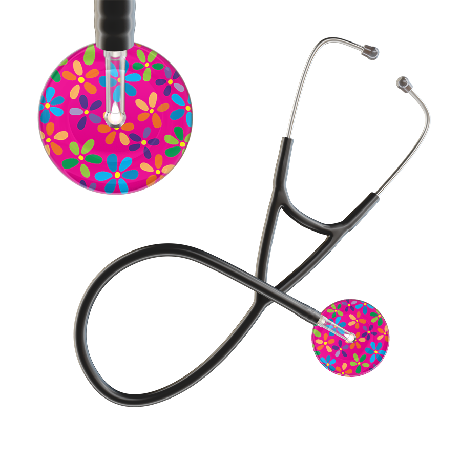 Ultrascope Single Stethoscope Hot Pink Flower Power / Adult / Black Light Flower Power Cardiology Stethoscope