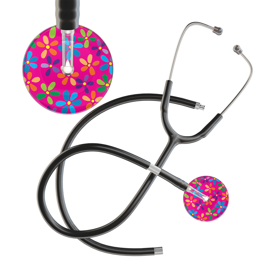 Ultrascope Single Stethoscope Hot Pink Flower Power / Adult / Black Extended Tubing Light Flower Power Stethoscope
