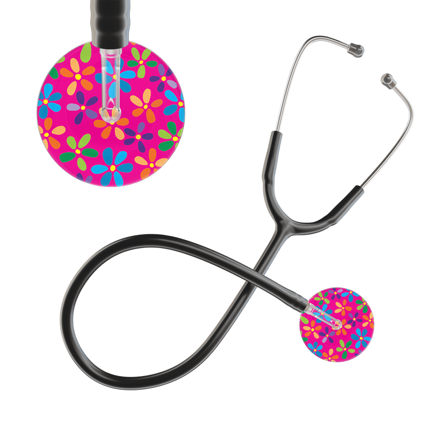 Ultrascope Single Stethoscope Hot Pink Flower Power / Adult / Black Light Flower Power Stethoscope