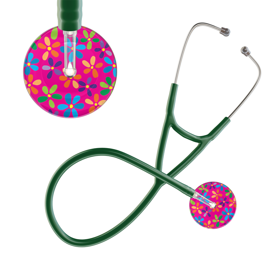Ultrascope Single Stethoscope Hot Pink Flower Power / Adult / Dark Green Light Flower Power Cardiology Stethoscope