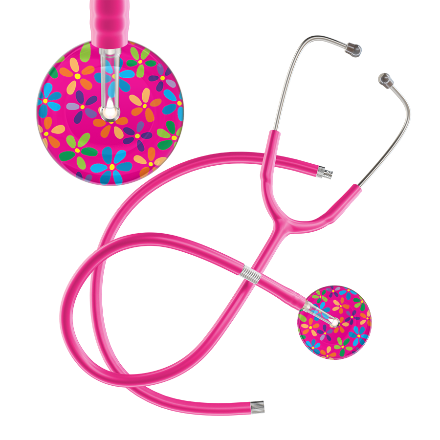 Ultrascope Single Stethoscope Hot Pink Flower Power / Adult / Hot Pink Extended Tubing Light Flower Power Stethoscope