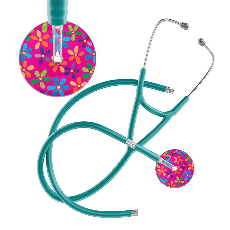 Ultrascope Single Stethoscope Hot Pink Flower Power / Adult / Jade Extended Tubing Light Flower Power Cardiology Stethoscope