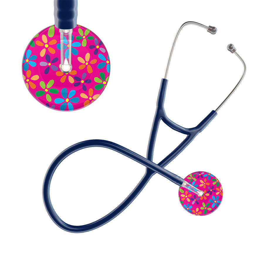 Ultrascope Single Stethoscope Hot Pink Flower Power / Adult / Navy Light Flower Power Cardiology Stethoscope