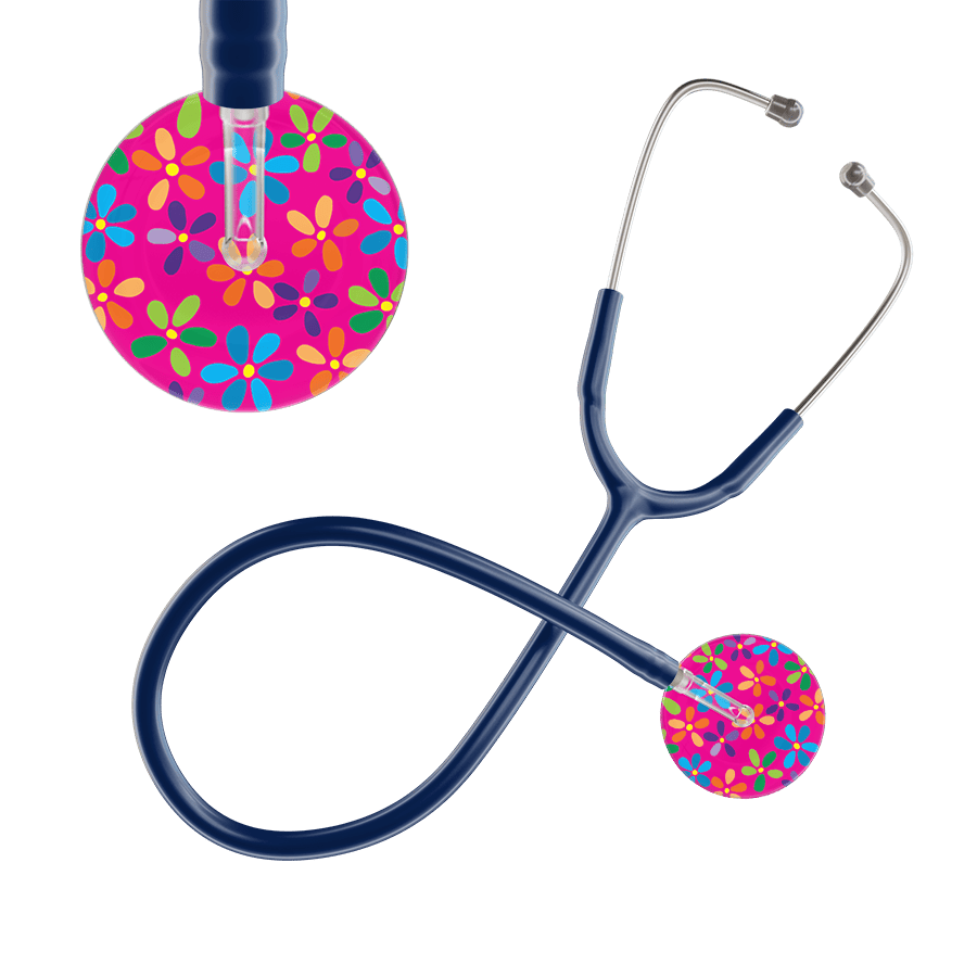 Ultrascope Single Stethoscope Hot Pink Flower Power / Adult / Navy Light Flower Power Stethoscope