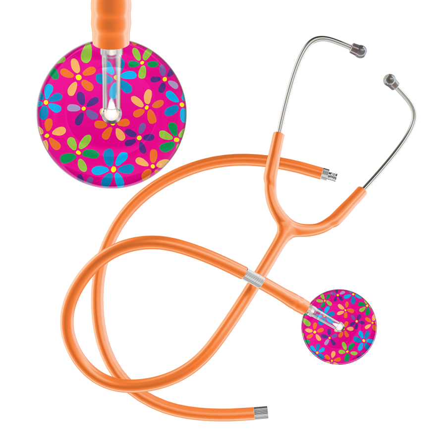 Ultrascope Single Stethoscope Hot Pink Flower Power / Adult / Orange Extended Tubing Light Flower Power Stethoscope
