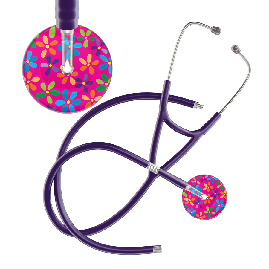 Ultrascope Single Stethoscope Hot Pink Flower Power / Adult / Purple Extended Tubing Light Flower Power Cardiology Stethoscope