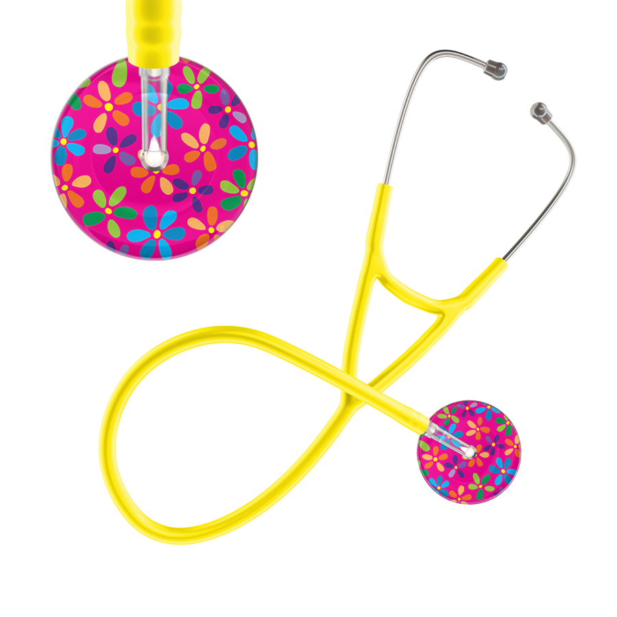 Ultrascope Single Stethoscope Hot Pink Flower Power / Adult / Yellow Light Flower Power Cardiology Stethoscope