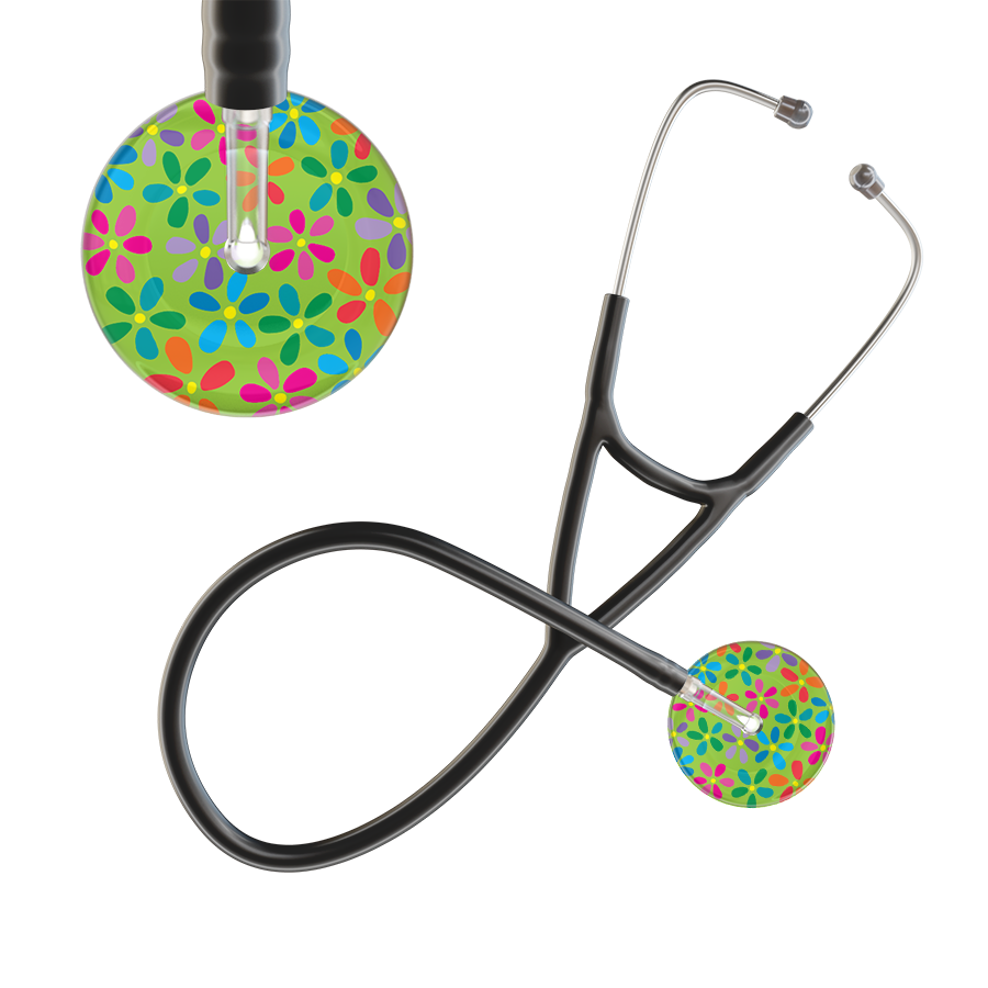 Ultrascope Single Stethoscope Lime Green Flower Power / Adult / Black Light Flower Power Cardiology Stethoscope