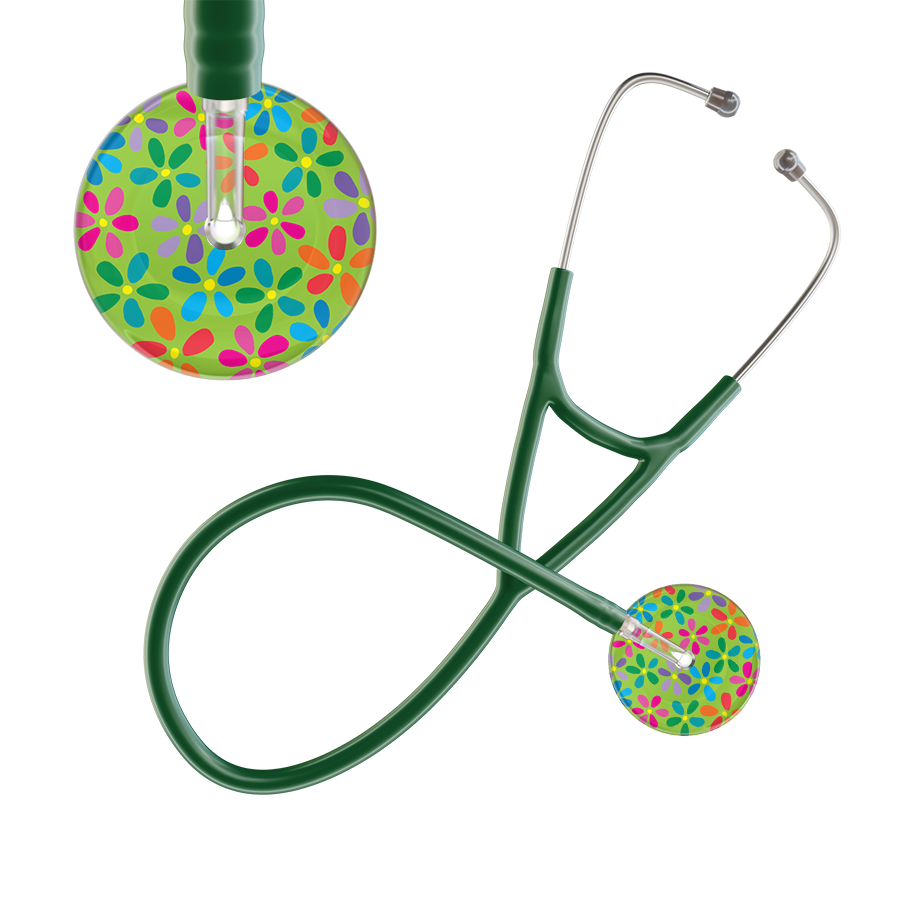 Ultrascope Single Stethoscope Lime Green Flower Power / Adult / Dark Green Light Flower Power Cardiology Stethoscope