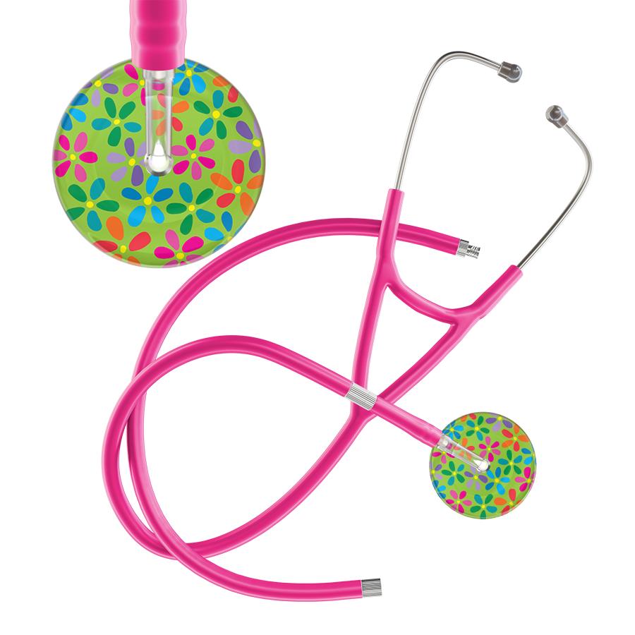 Ultrascope Single Stethoscope Lime Green Flower Power / Adult / Hot Pink Extended Tubing Light Flower Power Cardiology Stethoscope