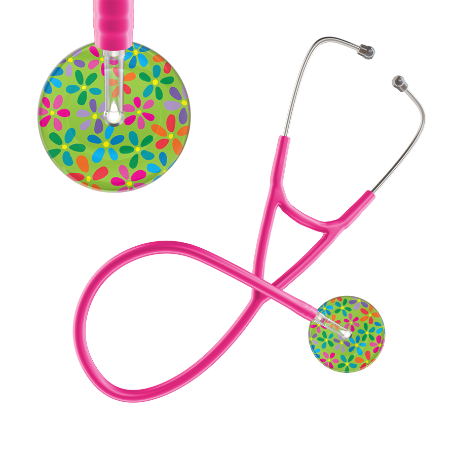 Ultrascope Single Stethoscope Lime Green Flower Power / Adult / Hot Pink Light Flower Power Cardiology Stethoscope