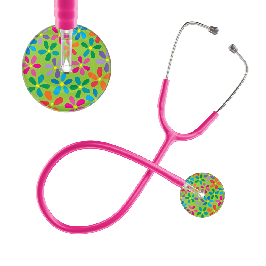 Ultrascope Single Stethoscope Lime Green Flower Power / Adult / Hot Pink Light Flower Power Stethoscope