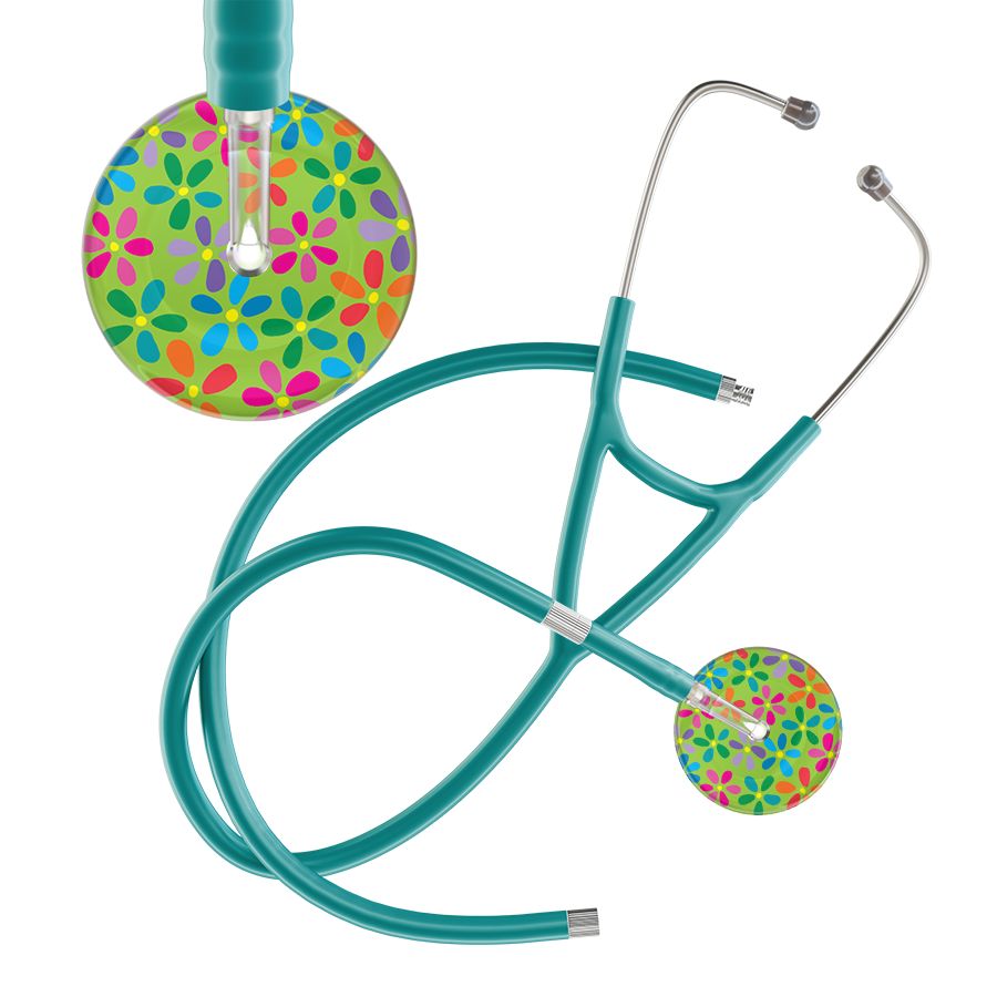 Ultrascope Single Stethoscope Lime Green Flower Power / Adult / Jade Extended Tubing Light Flower Power Cardiology Stethoscope