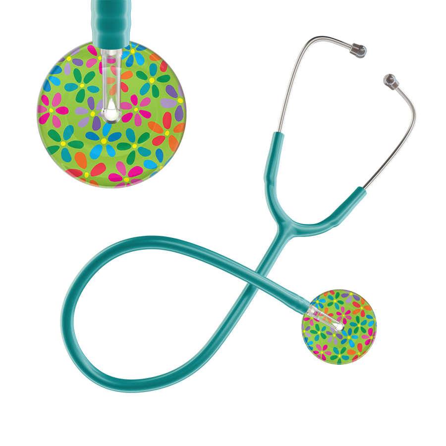 Ultrascope Single Stethoscope Lime Green Flower Power / Adult / Jade Light Flower Power Stethoscope
