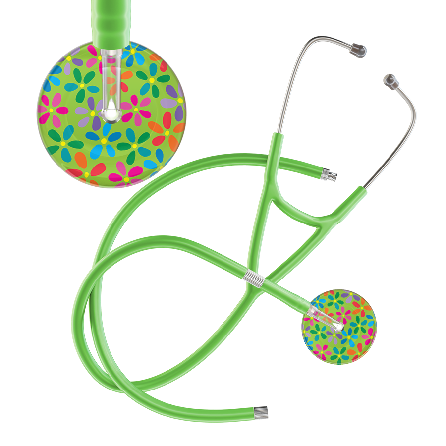 Ultrascope Single Stethoscope Lime Green Flower Power / Adult / Lime Green Extended Tubing Light Flower Power Cardiology Stethoscope