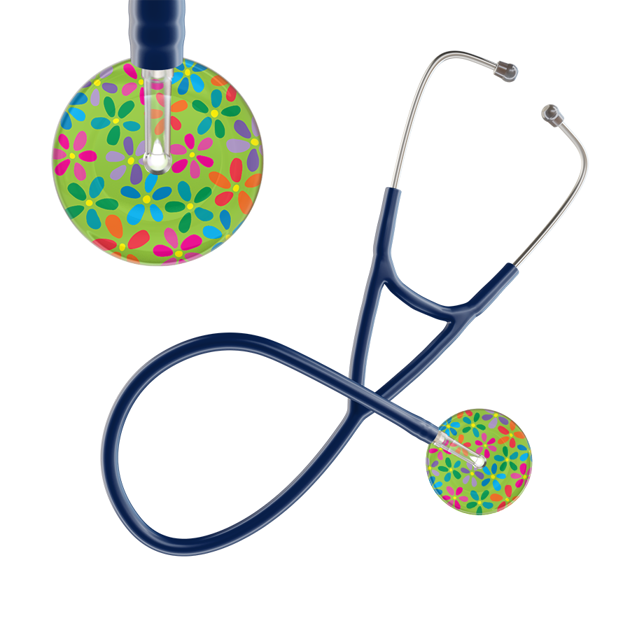 Ultrascope Single Stethoscope Lime Green Flower Power / Adult / Navy Light Flower Power Cardiology Stethoscope
