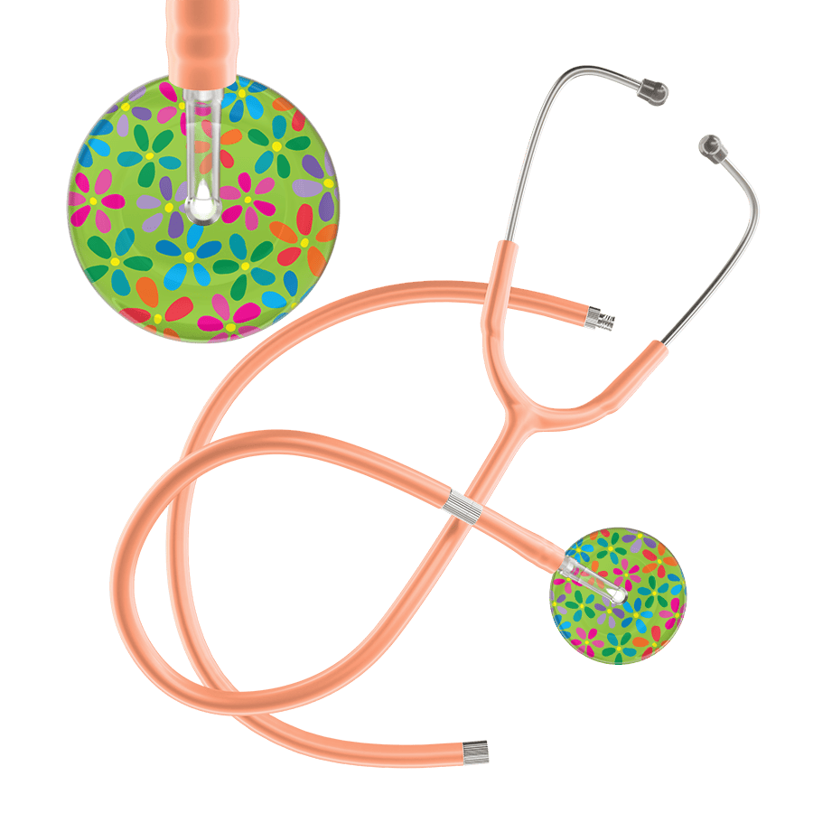 Ultrascope Single Stethoscope Lime Green Flower Power / Adult / Peach Extended Tubing Light Flower Power Stethoscope