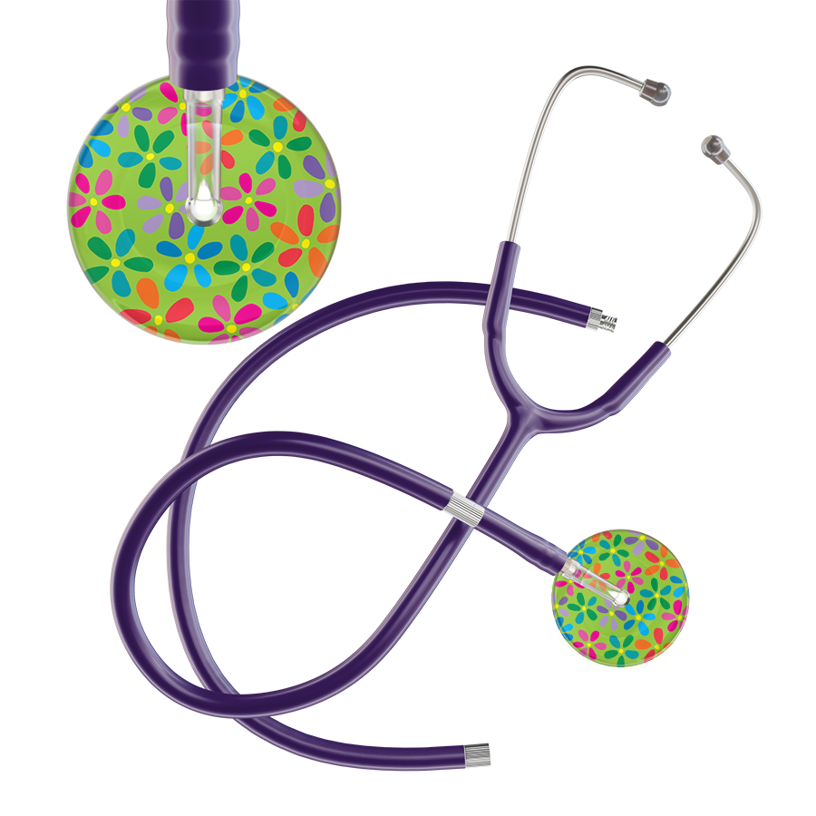 Ultrascope Single Stethoscope Lime Green Flower Power / Adult / Purple Extended Tubing Light Flower Power Stethoscope