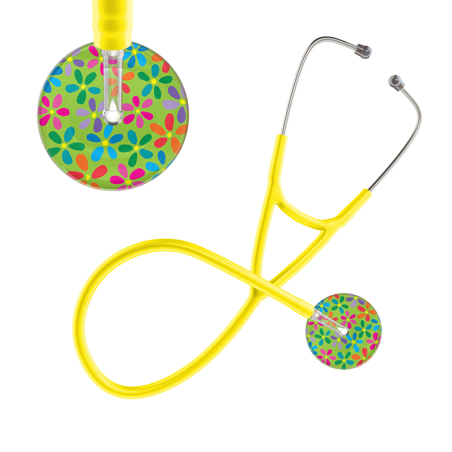 Ultrascope Single Stethoscope Lime Green Flower Power / Adult / Yellow Light Flower Power Cardiology Stethoscope