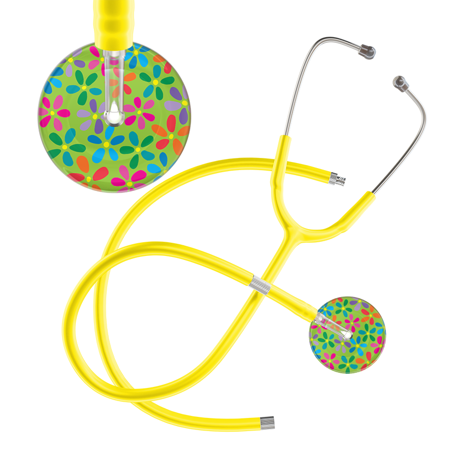 Ultrascope Single Stethoscope Lime Green Flower Power / Adult / Yellow Extended Tubing Light Flower Power Stethoscope