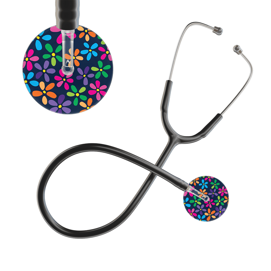 Ultrascope Single Stethoscope Navy Flower Power / Adult / Black Flower Power Stethoscope
