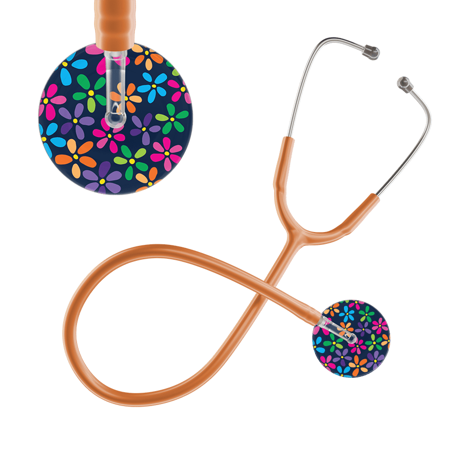 Ultrascope Single Stethoscope Navy Flower Power / Adult / Caramel Dark Flower Power Stethoscope