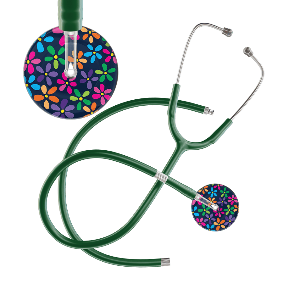 Ultrascope Single Stethoscope Navy Flower Power / Adult / Dark Green Extended Tubing Dark Flower Power Stethoscope