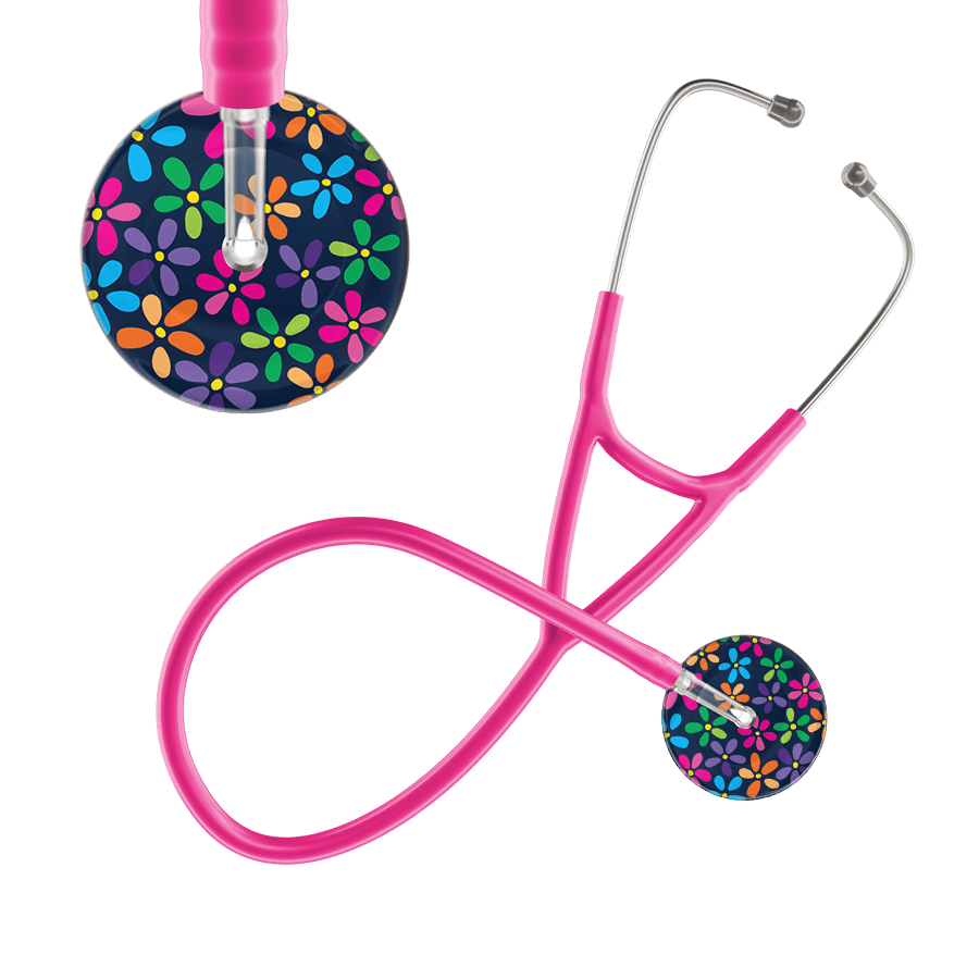 Ultrascope Single Stethoscope Navy Flower Power / Adult / Hot Pink Dark Flower Power Cardiology Stethoscope