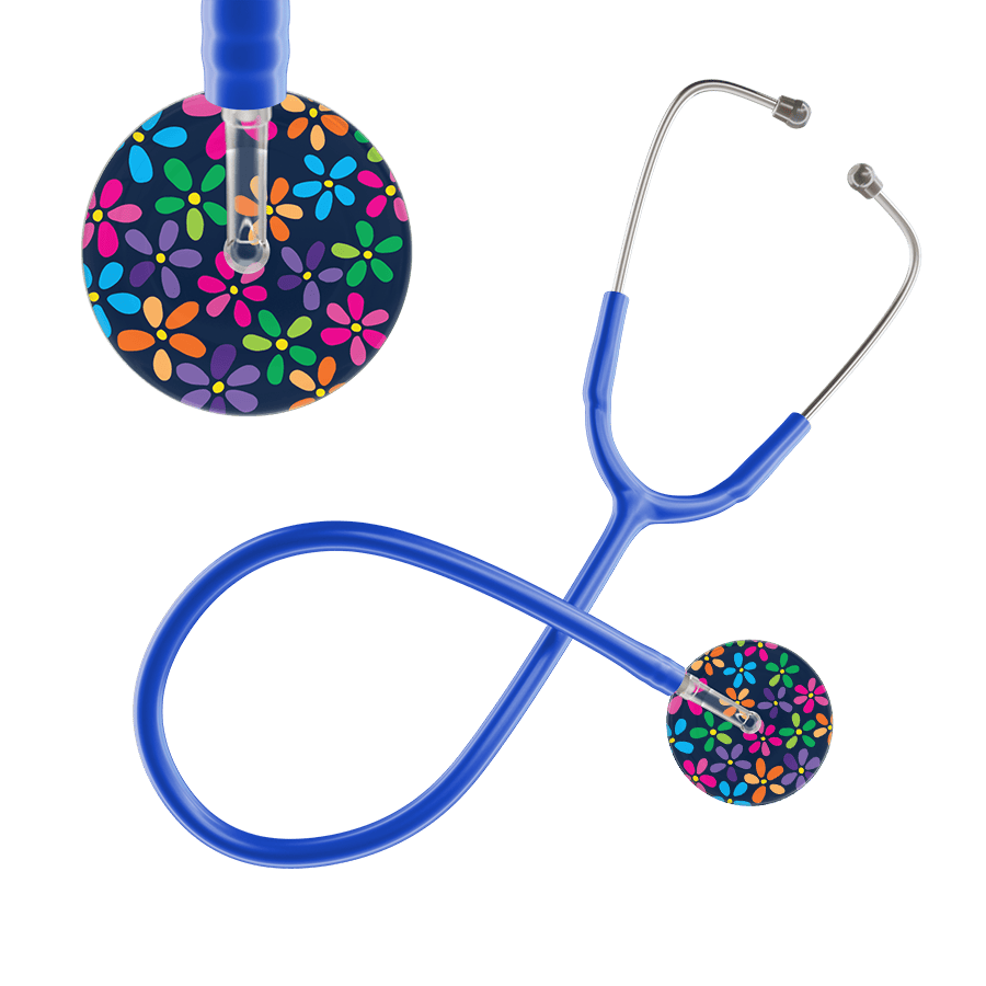 Ultrascope Single Stethoscope Navy Flower Power / Adult / Royal Blue Flower Power Stethoscope