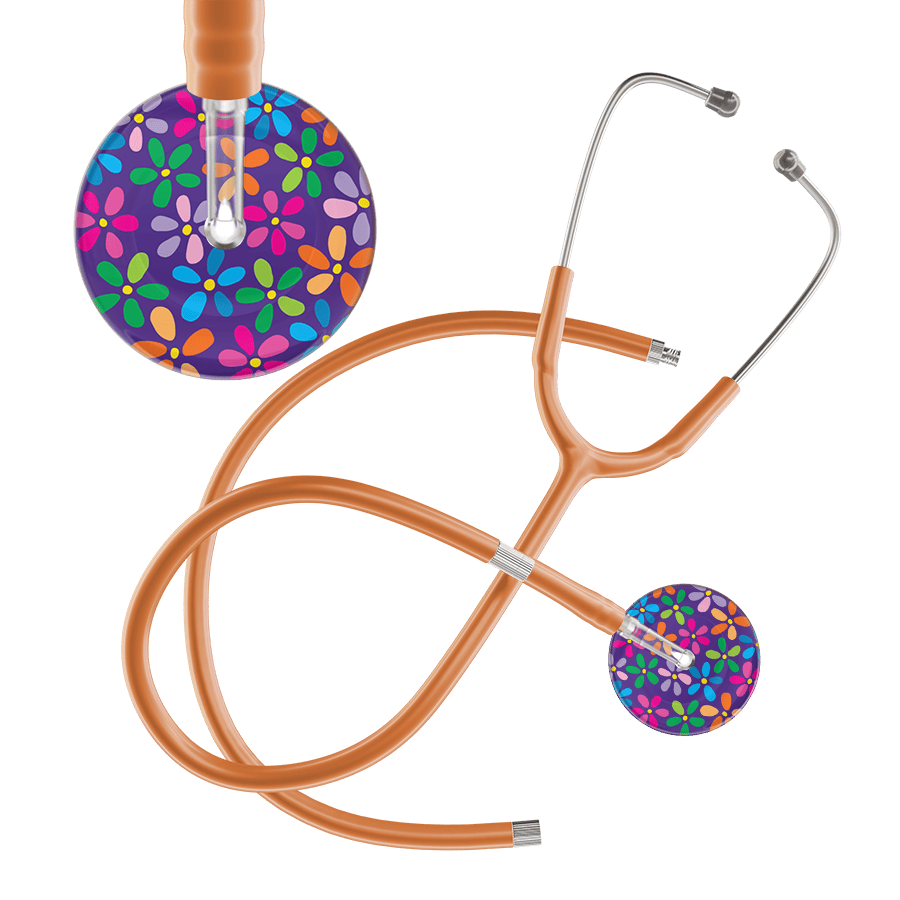 Ultrascope Single Stethoscope Purple Flower Power / Pediatric / Caramel Extended Tubing Dark Flower Power Stethoscope