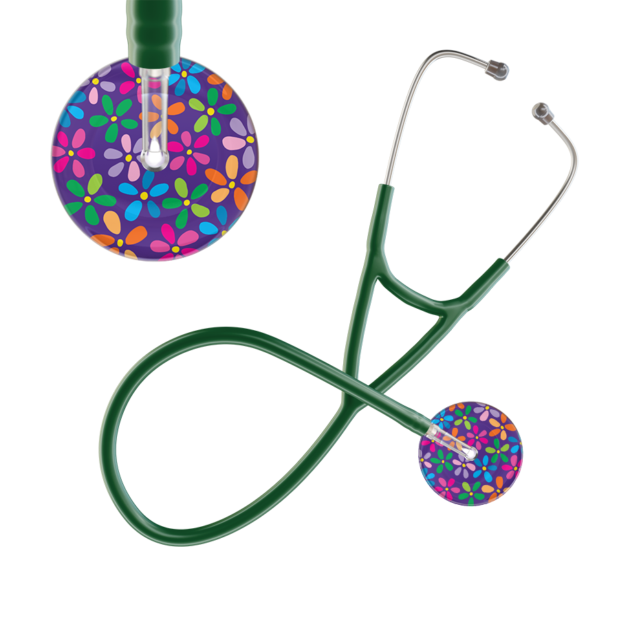 Ultrascope Single Stethoscope Purple Flower Power / Adult / Dark Green Dark Flower Power Cardiology Stethoscope