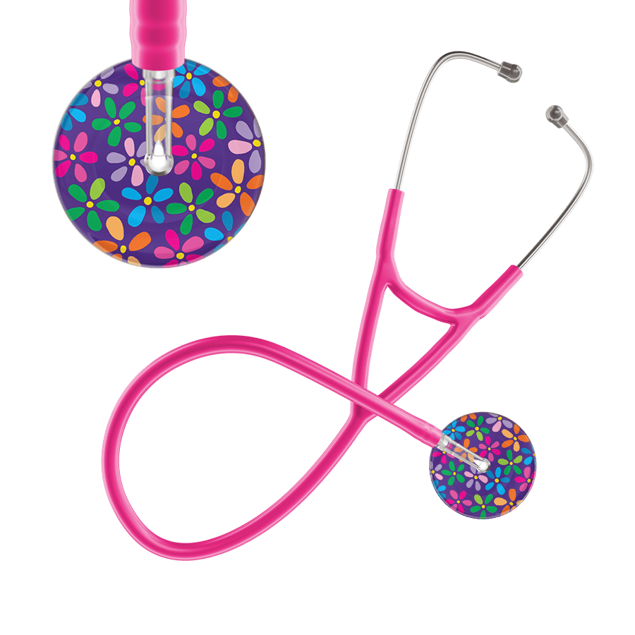 Ultrascope Single Stethoscope Purple Flower Power / Adult / Hot Pink Dark Flower Power Cardiology Stethoscope